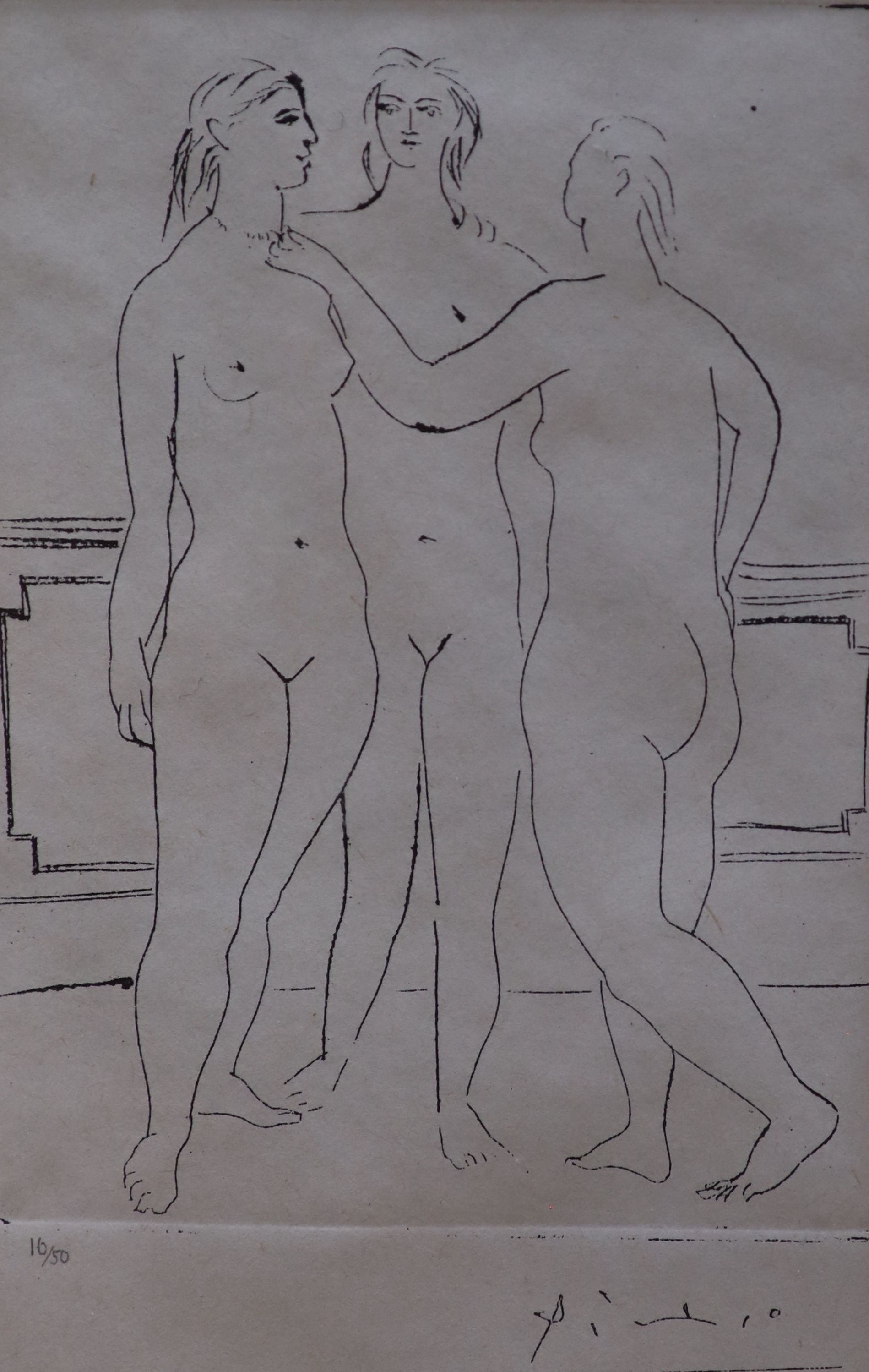 After Picasso, limited edition print, Freestanding nudes, signed in the plate, numbered in pencil 10/50, 17 x 11cm